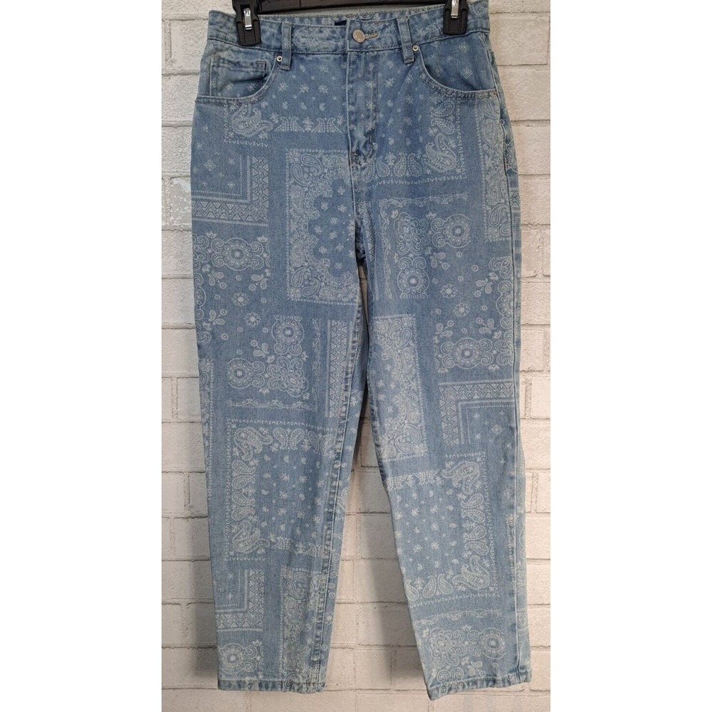Angel Kiss Denim Collection Mom Jeans Juniors 5/27 Light Blue Paisley High Rise